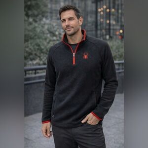 SPYDER MEN'S FLEECE LINED BLACK/RED ZIP UP CORE SWEATER: SIZE ( US XL )
